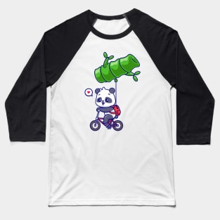 Cute Panda Riding Bicycle With Bamboo Balloon Cartoon Baseball T-Shirt